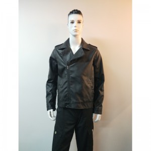 Jacheta neagră de bicicletă PU pentru bărbați RLMPJ0001